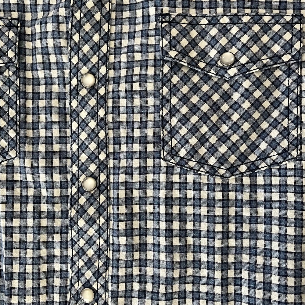 James Campbell Pearl Snap Navy Plaid Flannel Shirt - Medium- Western Outdoor - Picture 9 of 10